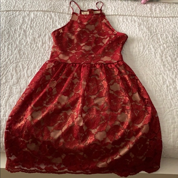 Haltertop Red and Gold Lace mini Dress - Picture 1 of 3